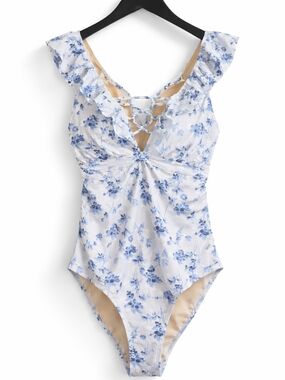 A Pea in the Pod Maternity One Piece Swimsuit NWT Floral Ruffle Tie Back SzSmall